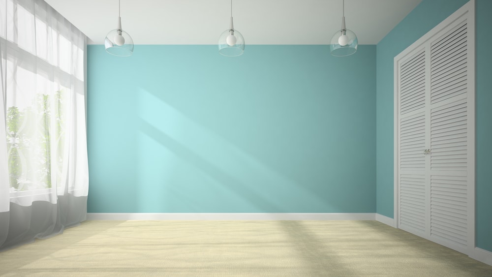 Empty room with blue wall 3D rendering