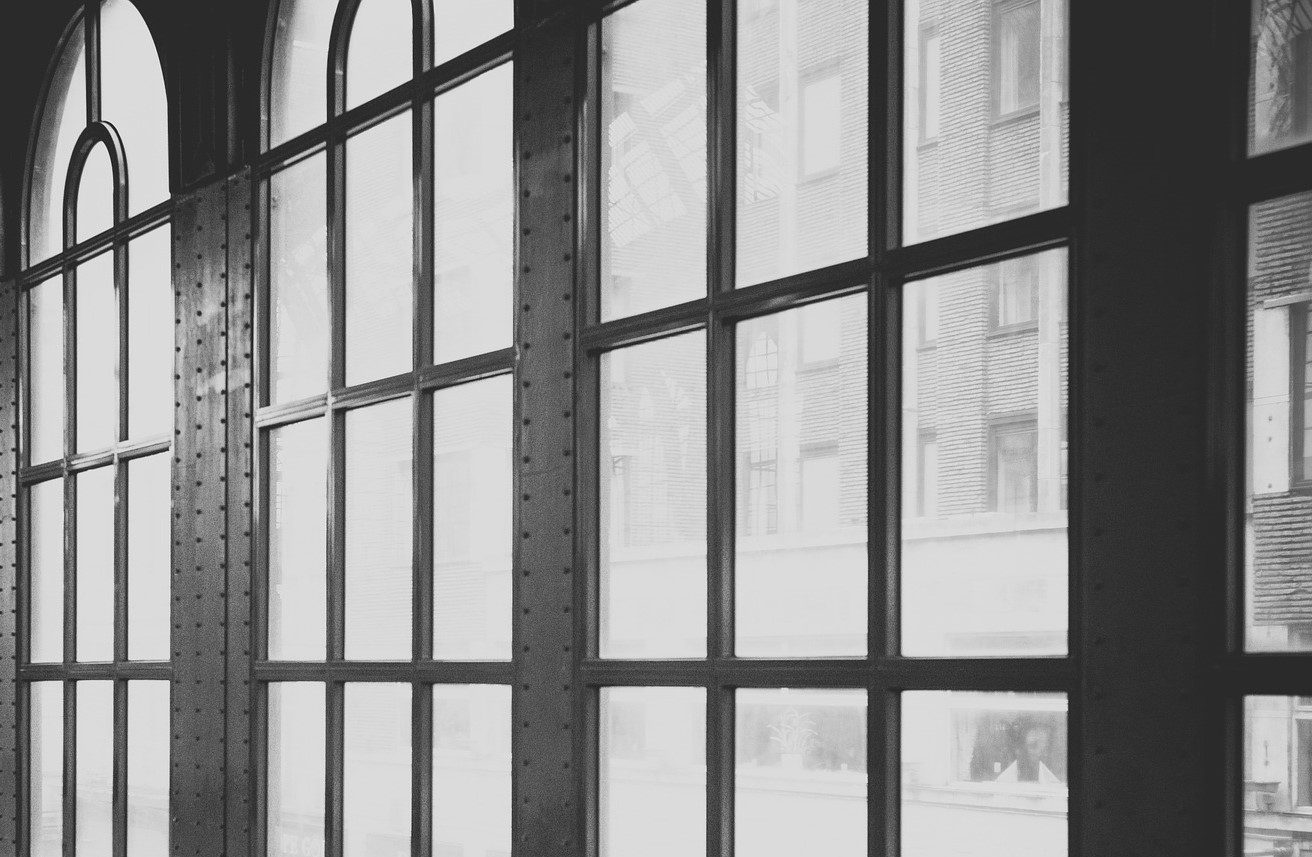 Black and White Photo of Industrial Style Windows