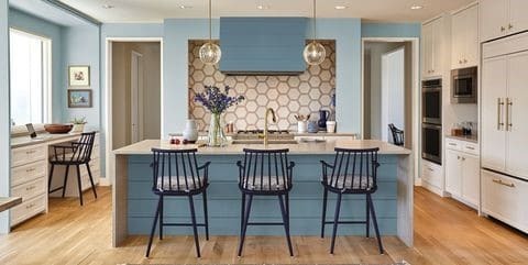 Mid Blue paint against floorboards