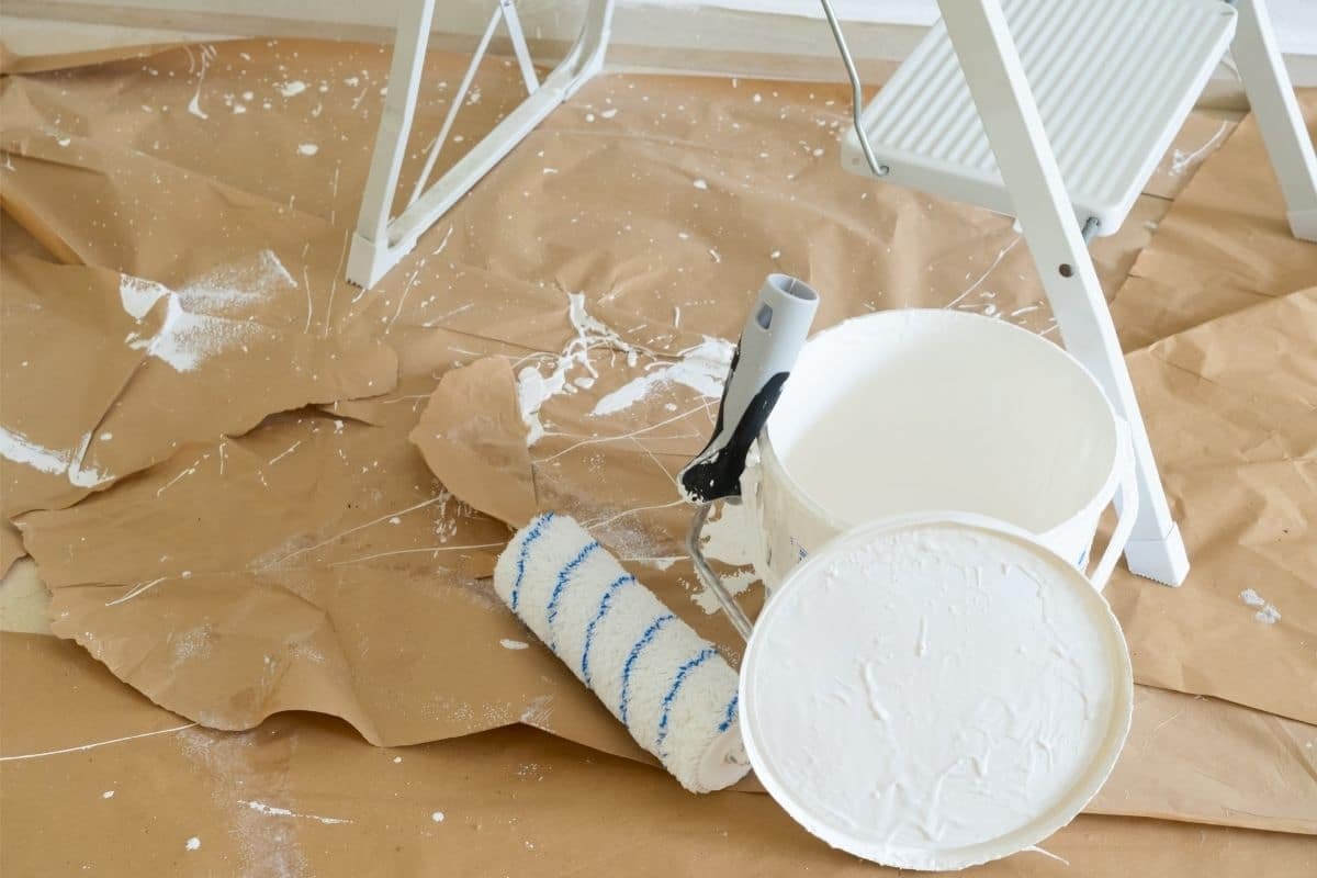 paint tools covered in paint splashes