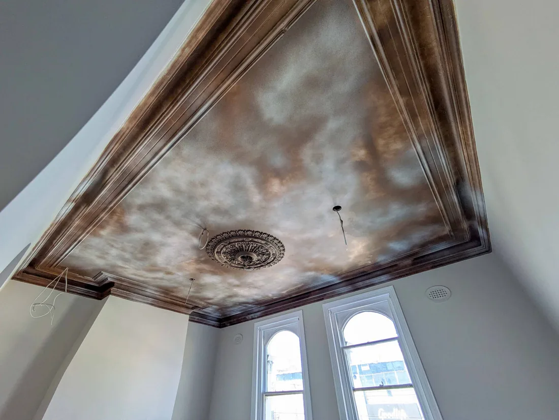 Ornate ceiling detail restored on a High Street, Armadale repaint