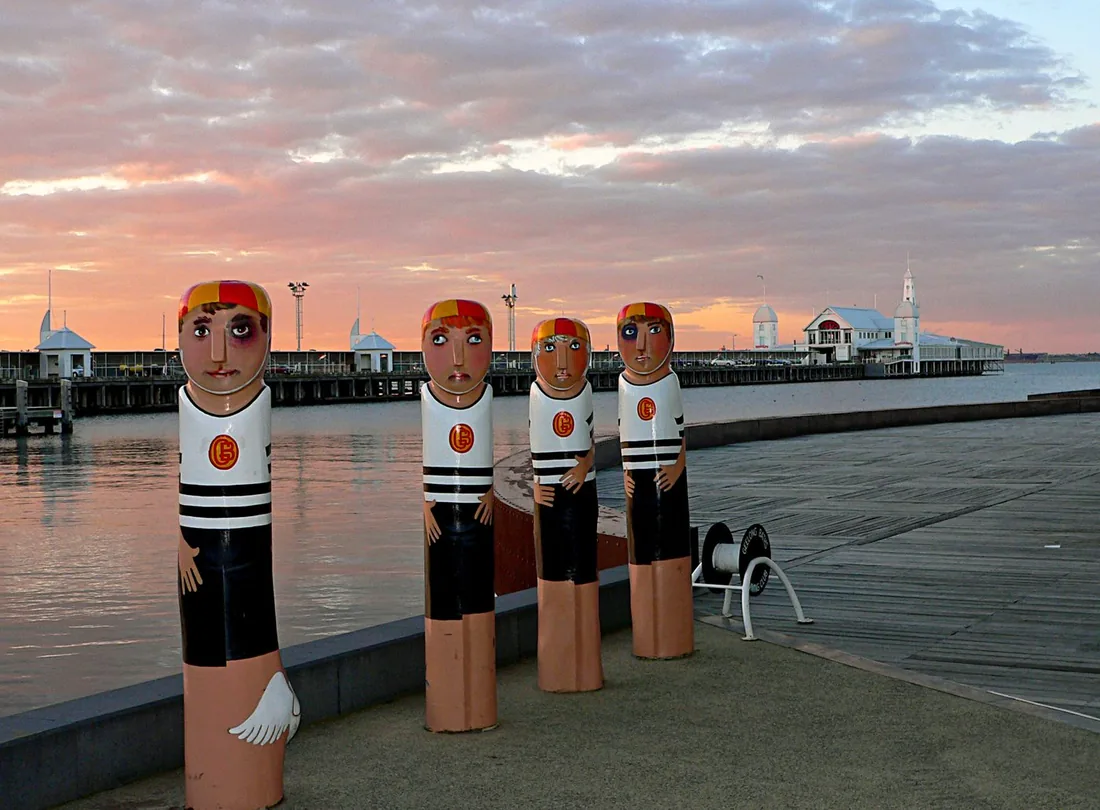 Painted Baywalk Bollards on the Geelong waterfront